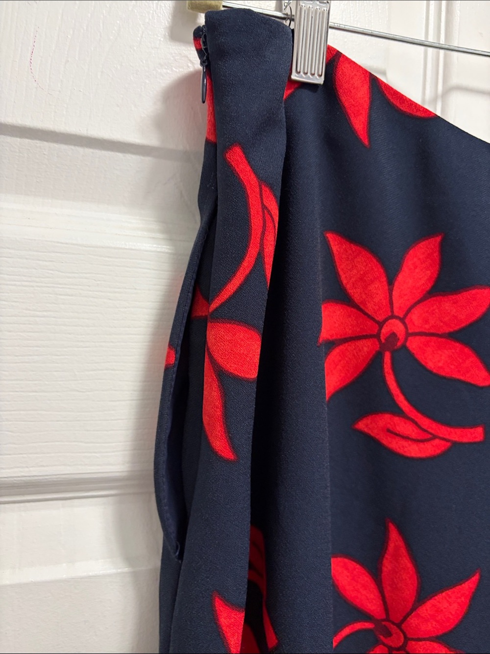 Banana Republic Navy A-Line Skirt with Red Floral Motif - Picture 2 of 5